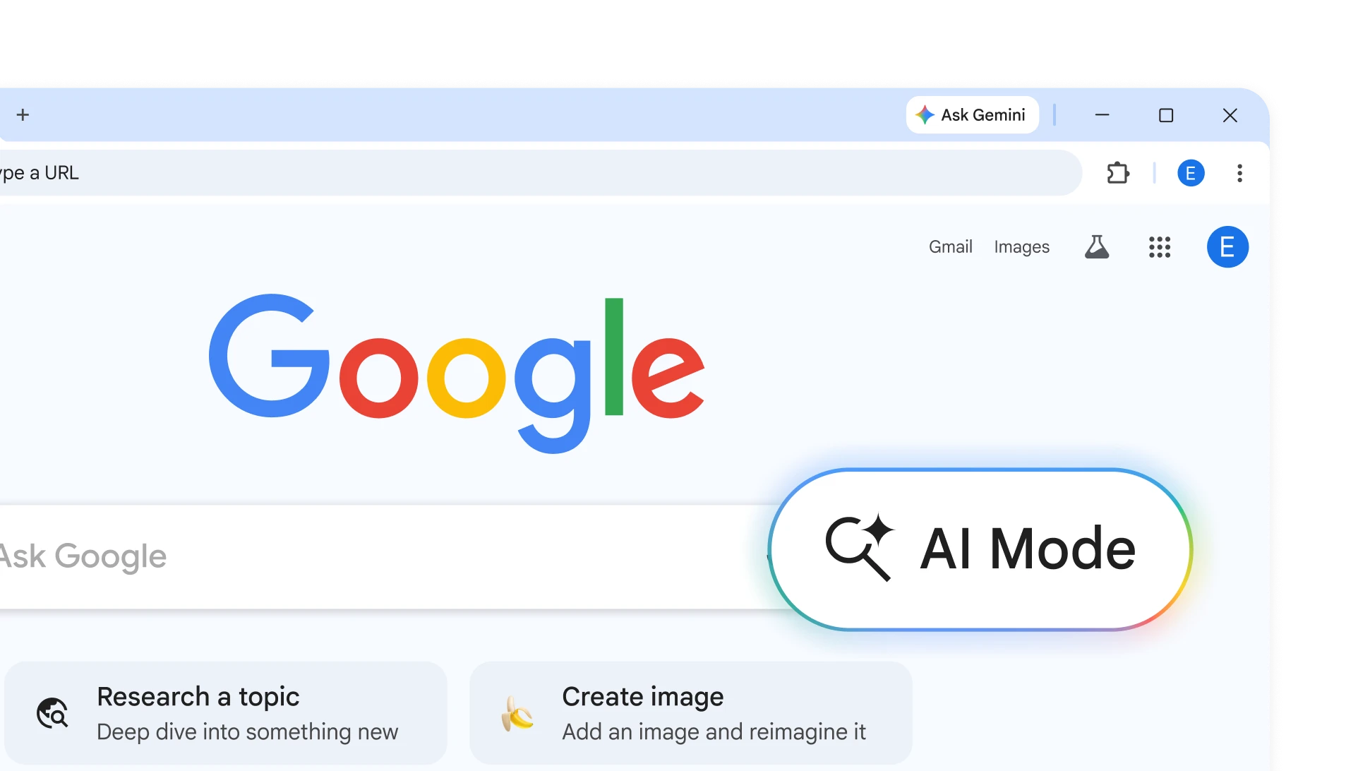 Le bouton AI Mode dans Google Search