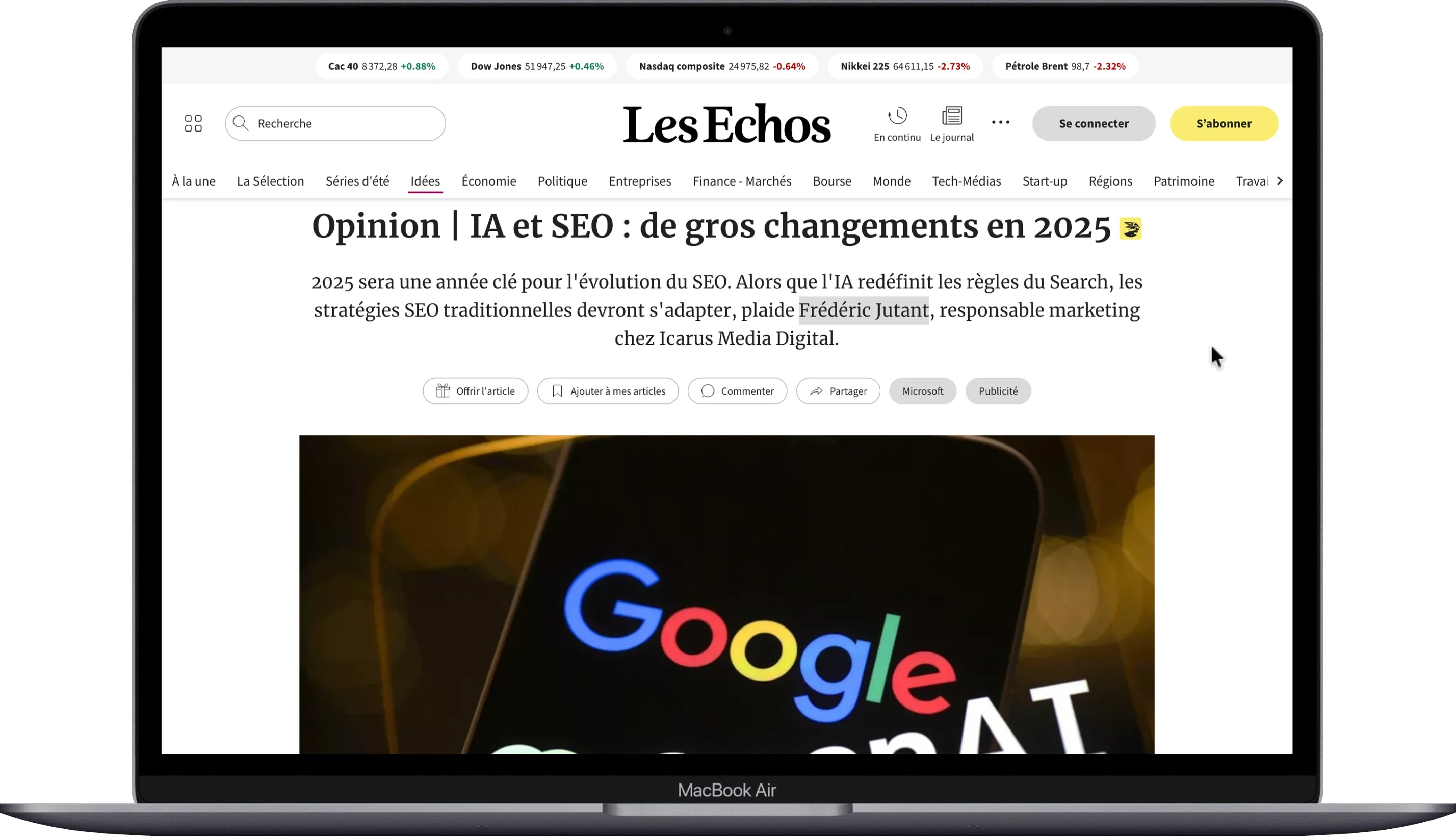 Capture de l'article publié dans Les Echos