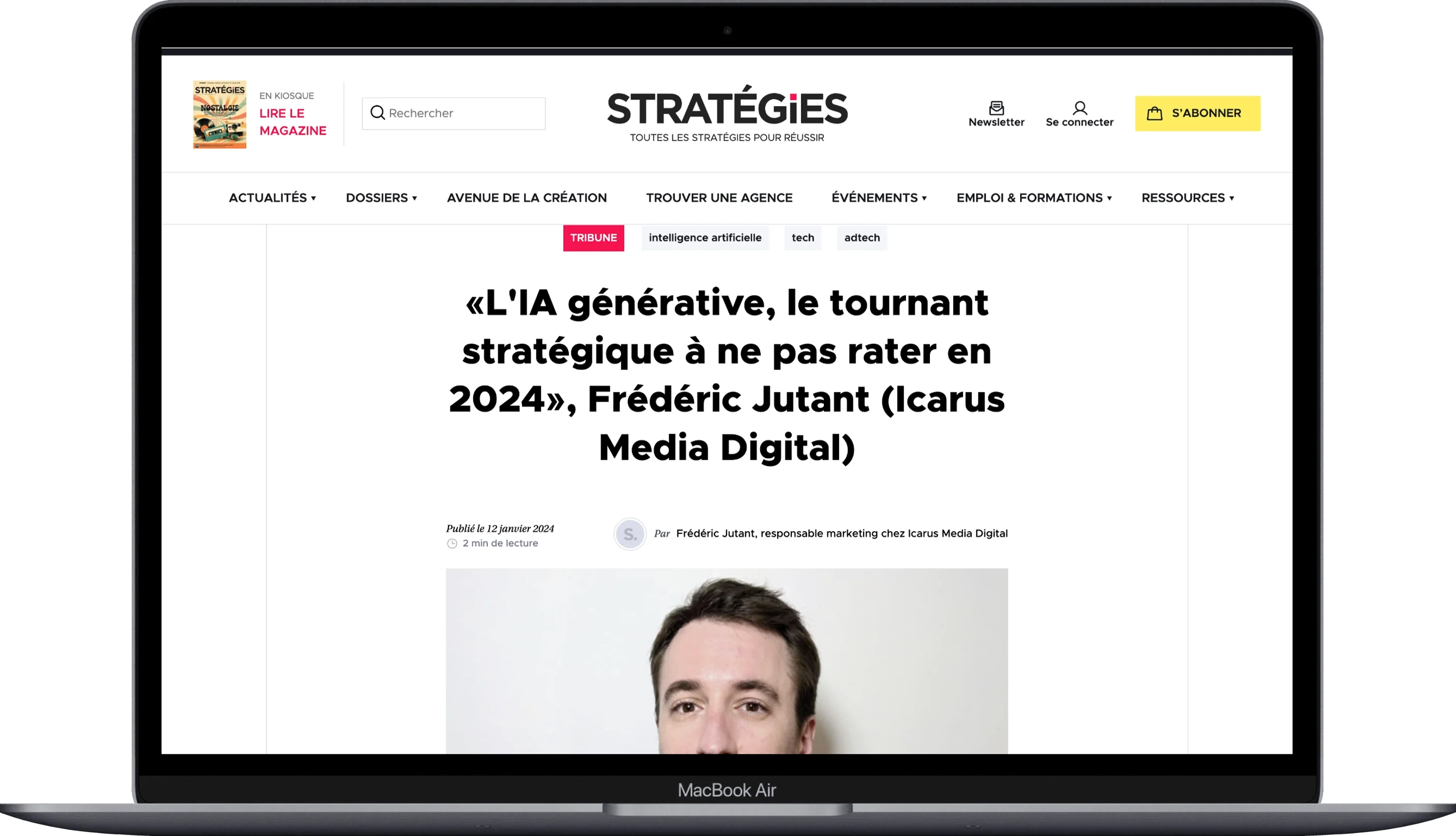 Capture de l'article publié dans Stratégies