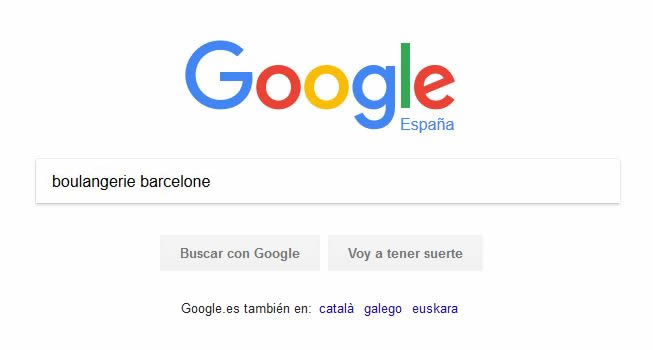 Recherche sur Google Espagne, avec les versions catalane, galicienne et basque